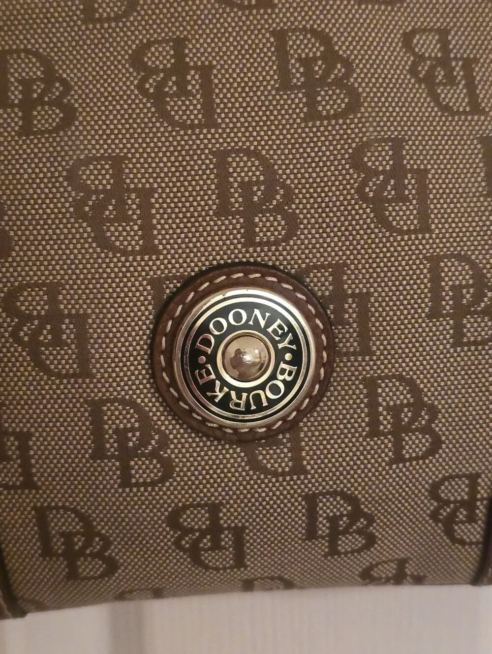Vintage Signature Canvas And Pebble Leather Dooney & Burke Shoulder Bag
